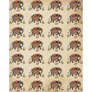 Royal elephant procession blind pattern in white, black, brown, blue and red, full design view
